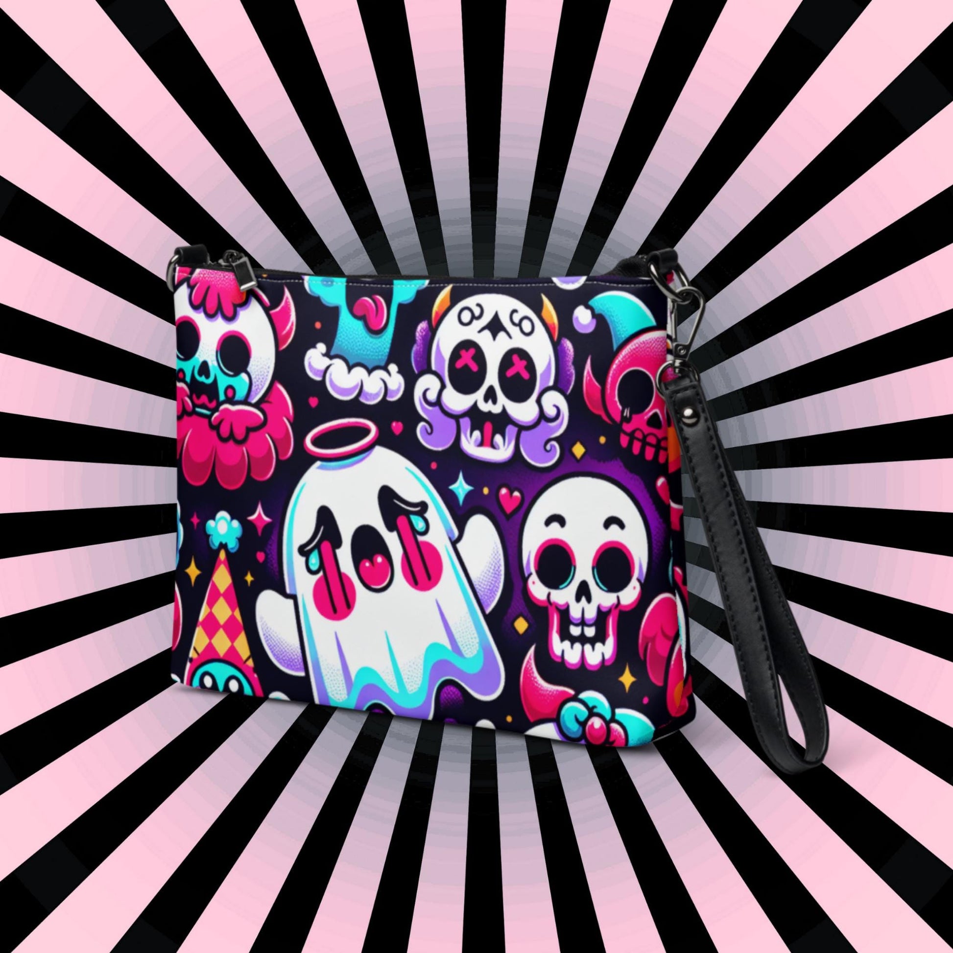 Clowncore Neon Goth Horror Punkrock Sugar Skulls Clowns Weirdcore Pastel Goth Grunge Clutch Purse Crossbody Bag