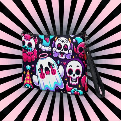 Clowncore Neon Goth Horror Punkrock Sugar Skulls Clowns Weirdcore Pastel Goth Grunge Clutch Purse Crossbody Bag