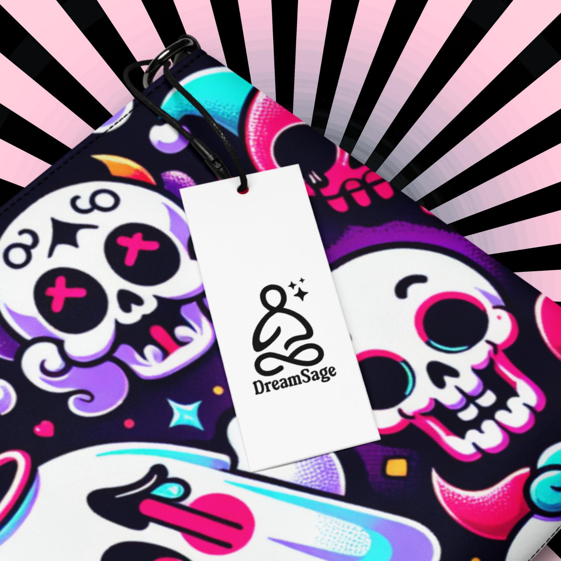 Clowncore Neon Goth Horror Punkrock Sugar Skulls Clowns Weirdcore Pastel Goth Grunge Clutch Purse Crossbody Bag