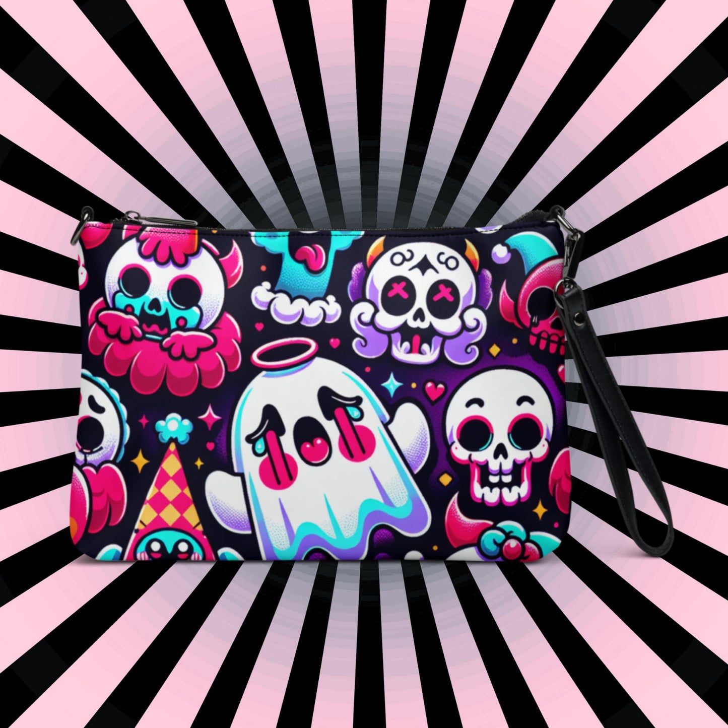 Clowncore Neon Goth Horror Punkrock Sugar Skulls Clowns Weirdcore Pastel Goth Grunge Clutch Purse Crossbody Bag