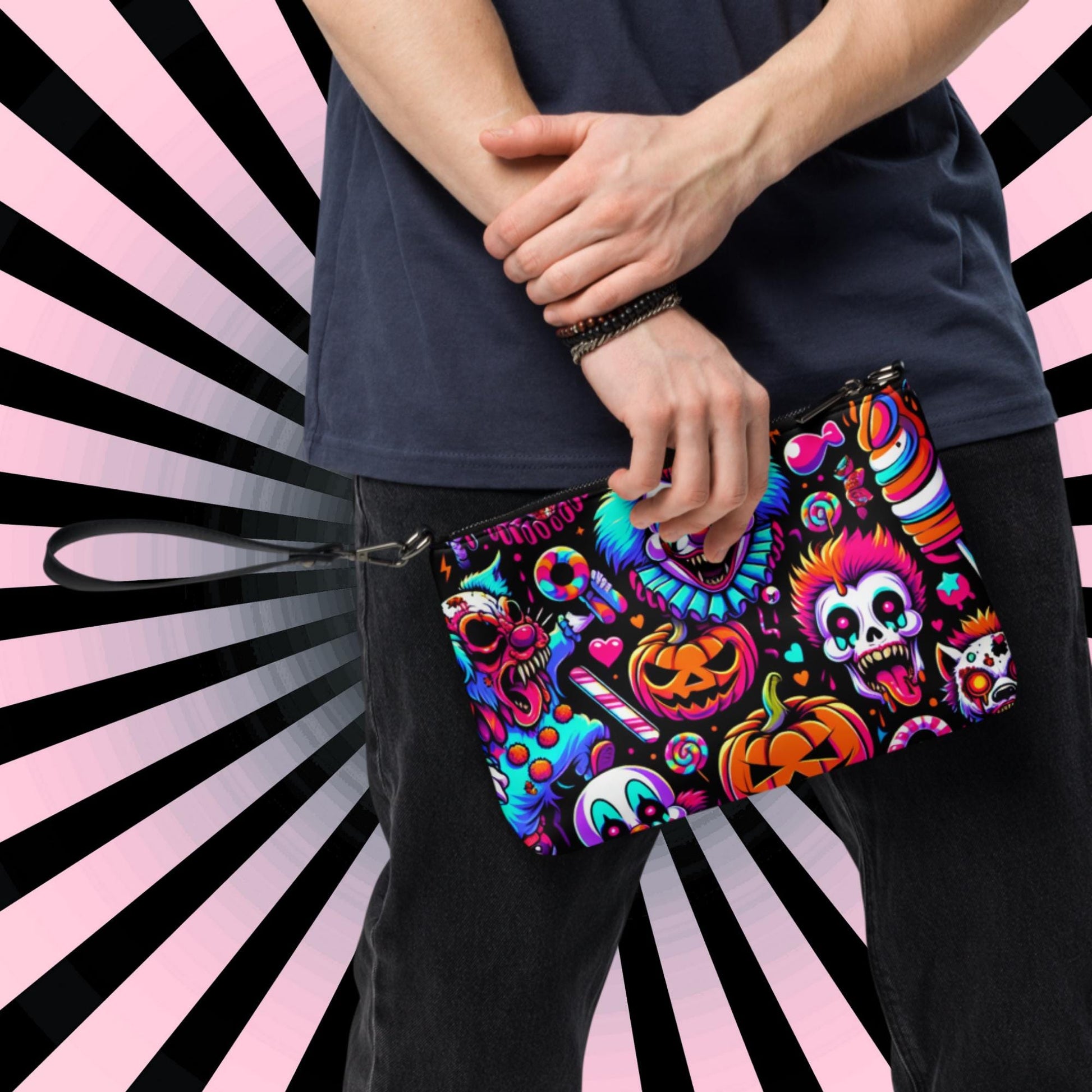 Clowncore Neon Goth Horror Punkrock Demon Clowns Weirdcore Pastel Goth Grunge Clutch Purse Crossbody Bag