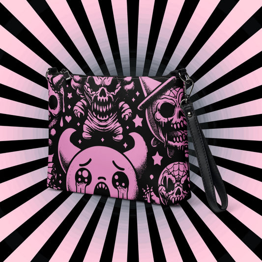 Pink and Black Neon Goth Horror Punkrock Demon Ghosts Weirdcore Pastel Goth Grunge Clutch Purse Crossbody Bag