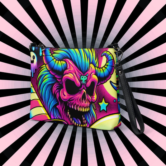 Neon Goth Horror Punkrock Clowncore Demon Skulls Weirdcore Pastel Goth Grunge Clutch Purse Crossbody Bag