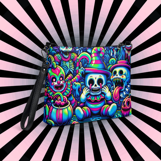 Neon Goth Horror Punkrock Bubble Skulls Weirdcore Pastel Goth Grunge Clutch Purse Crossbody Bag