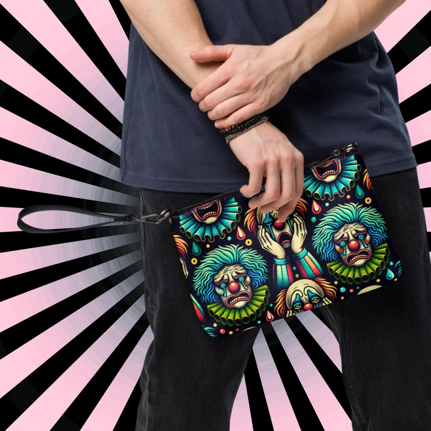 Weirdcore Strange Clowncore Clown Faces Punkrock Clutch Goth Grunge Purse Crossbody Bag