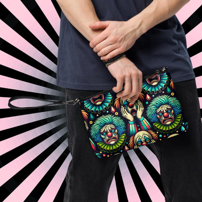 Weirdcore Strange Clowncore Clown Faces Punkrock Clutch Goth Grunge Purse Crossbody Bag