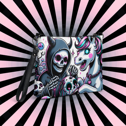 Weirdcore Pastel Unicorn Sugar Skull Grim Reaper Punkrock Clutch Bag Gothic Grunge Purse Crossbody Bag