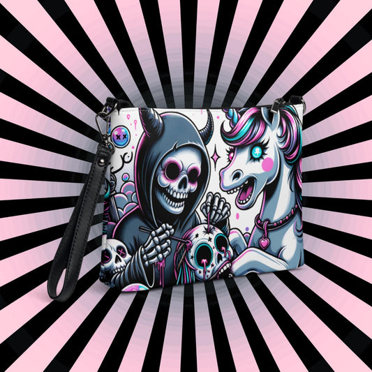 Weirdcore Pastel Unicorn Sugar Skull Grim Reaper Punkrock Clutch Bag Gothic Grunge Purse Crossbody Bag