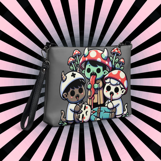 Grey Weirdcore Pastel Goth Scene Zombie Mushroom Kids Kidcore Clutch Bag Gothic Grunge Purse Crossbody Bag
