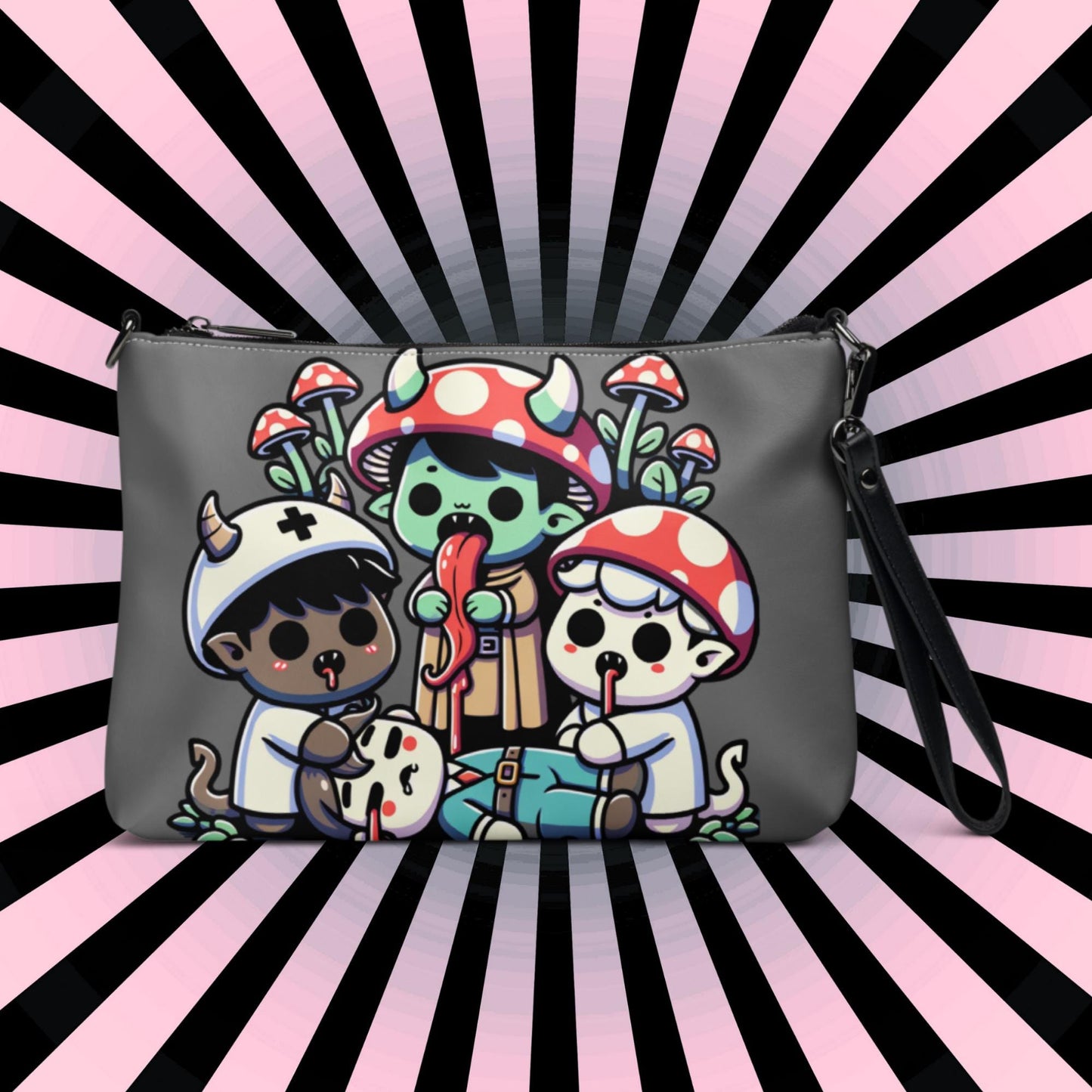 Grey Weirdcore Pastel Goth Scene Zombie Mushroom Kids Kidcore Clutch Bag Gothic Grunge Purse Crossbody Bag