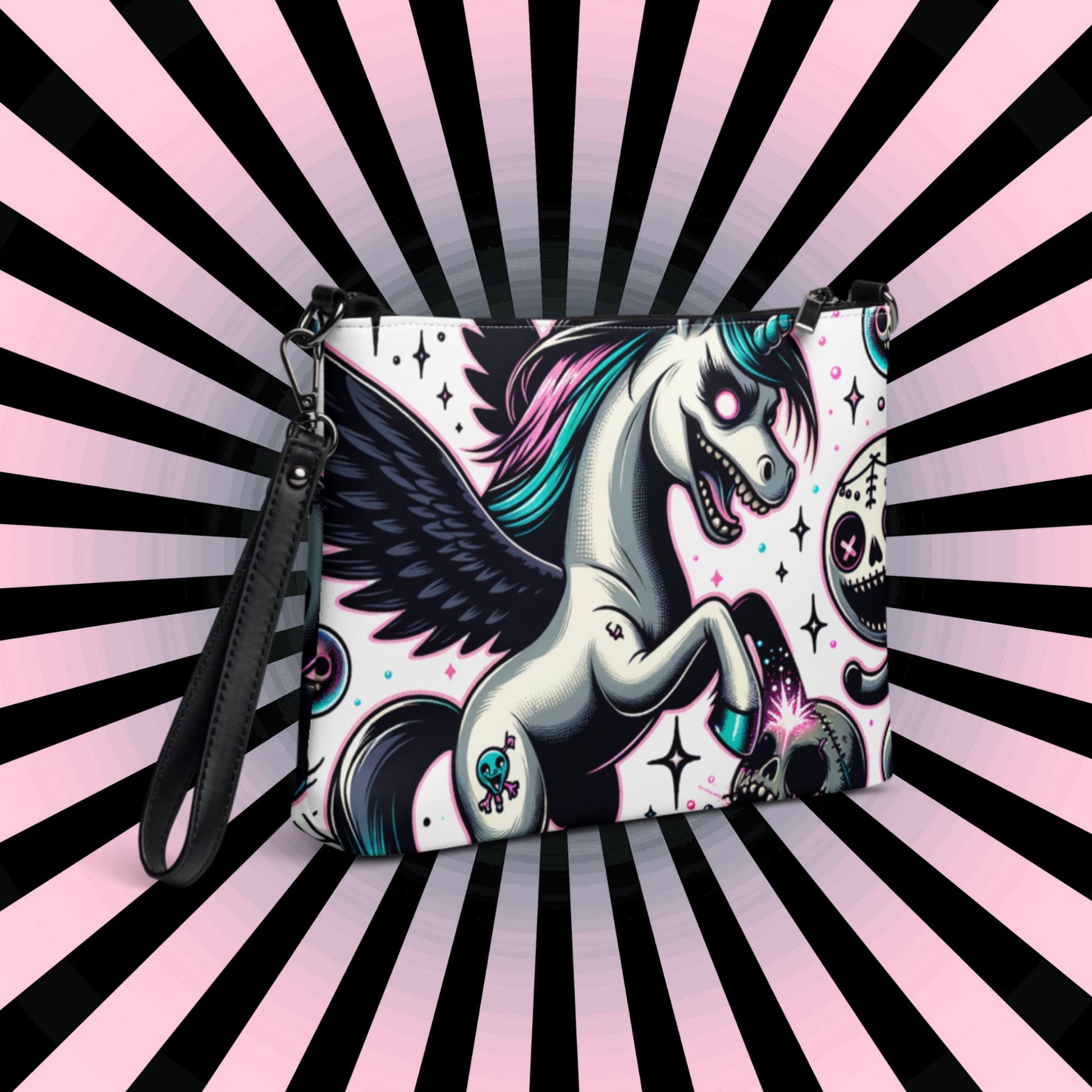 Weirdcore Pastel Goth Scene Angry Voodoo Unicorn Clutch Bag Gothic Grunge Purse Crossbody Bag