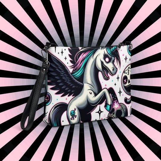 Weirdcore Pastel Goth Scene Angry Voodoo Unicorn Clutch Bag Gothic Grunge Purse Crossbody Bag