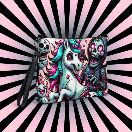 Pastel Goth Scene Weirdcore Grim Reaper Unicorn Design Clutch Bag Gothic Grunge Purse Crossbody Bag