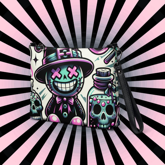 Pastel Goth Scene Weirdcore VooDoo Doll Design Clutch Bag Gothic Grunge Purse Crossbody Bag
