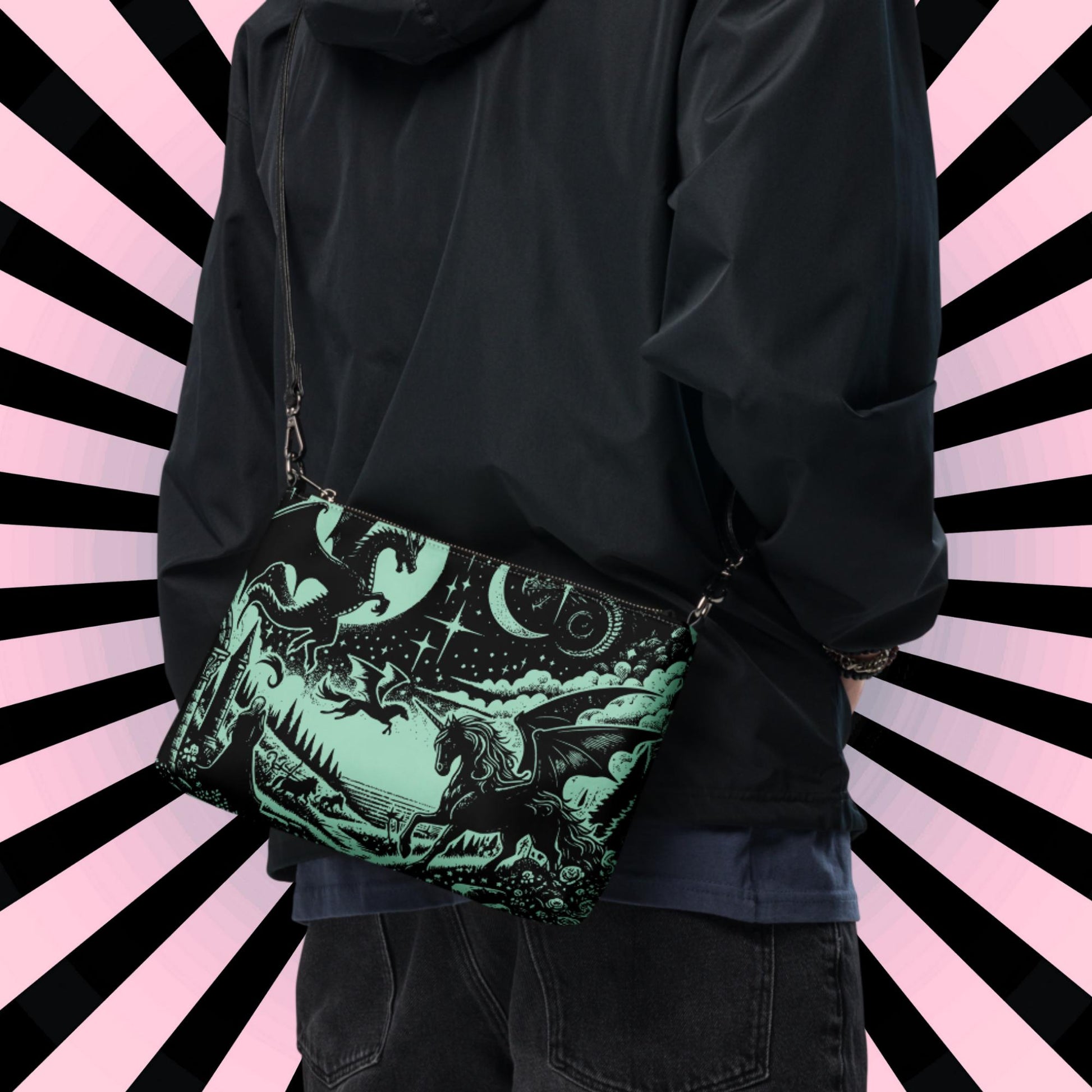 Jade Gothic Scene Pastel Goth Scene Dragon Unicorn Clutch Bag Gothic Grunge Purse Crossbody Bag