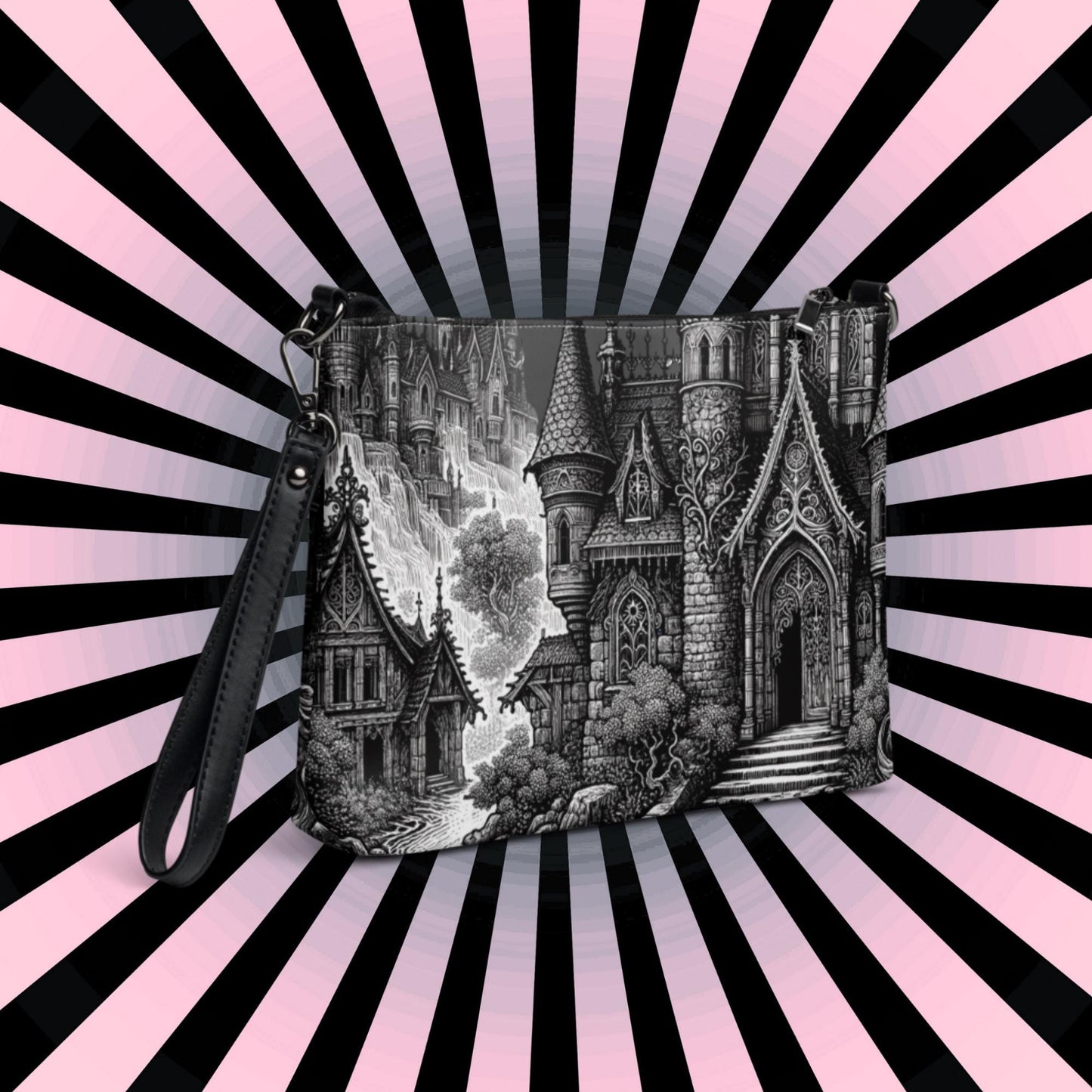 Black and White Gothic Cathedral Pastel Goth Scene Clutch Bag Gothic Grunge Purse Crossbody Bag