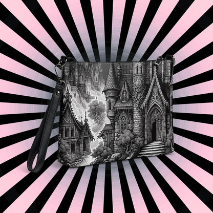 Black and White Gothic Cathedral Pastel Goth Scene Clutch Bag Gothic Grunge Purse Crossbody Bag