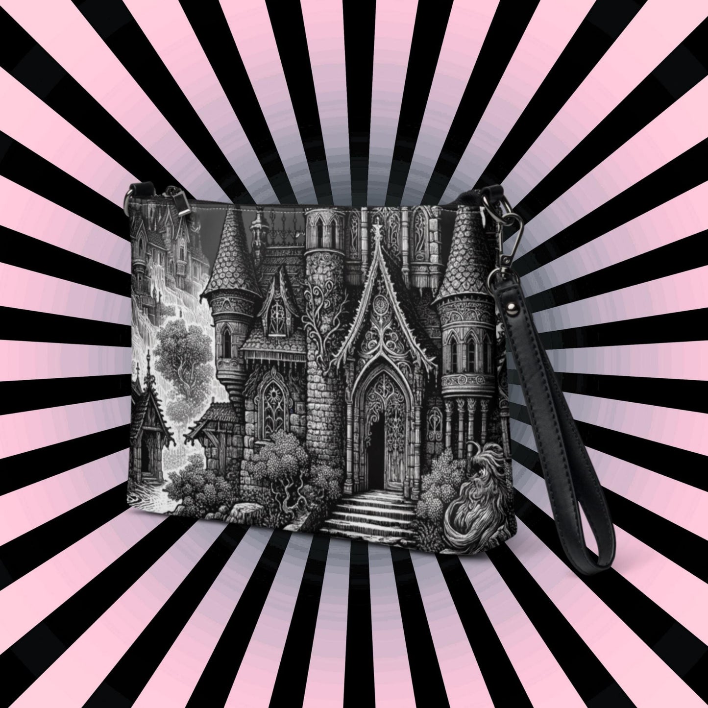 Black and White Gothic Cathedral Pastel Goth Scene Clutch Bag Gothic Grunge Purse Crossbody Bag