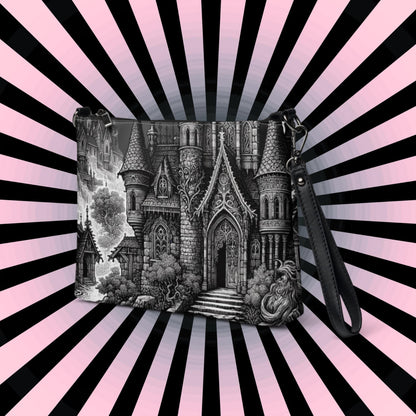 Black and White Gothic Cathedral Pastel Goth Scene Clutch Bag Gothic Grunge Purse Crossbody Bag