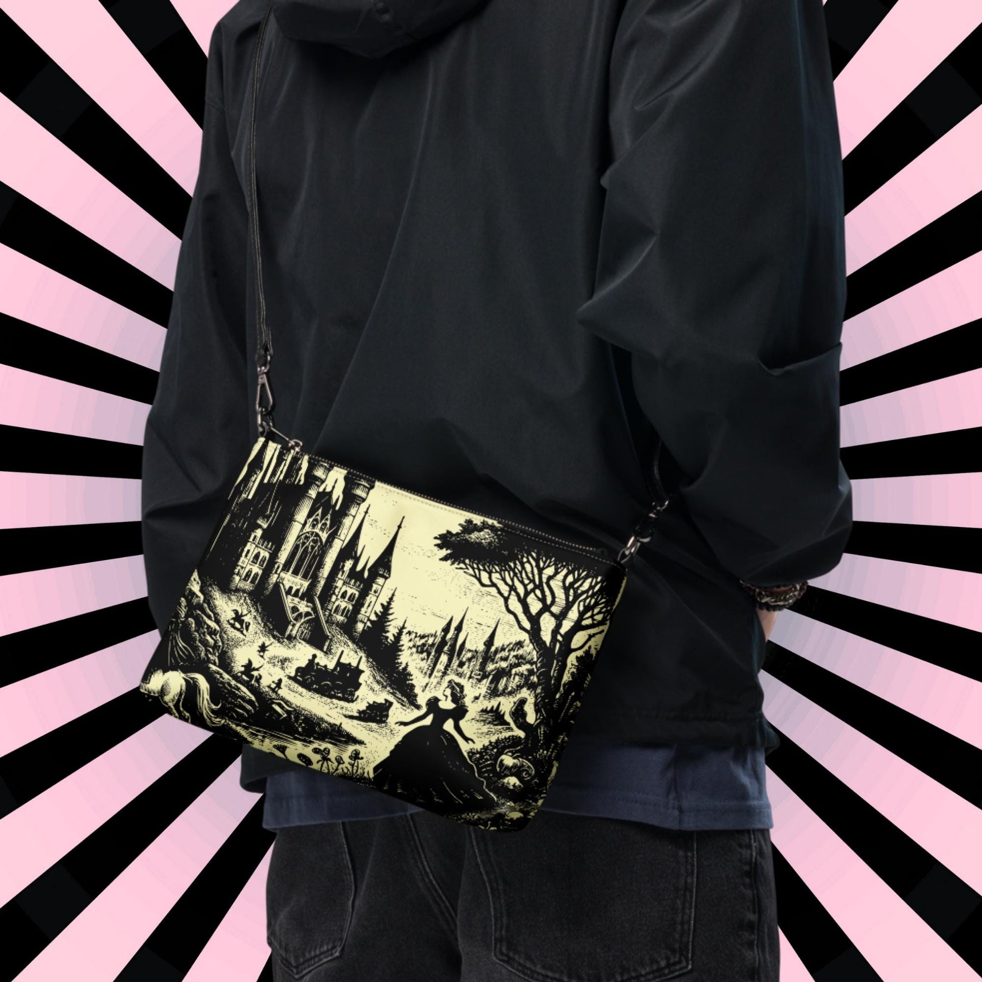 Yellow Pastel Goth Scene Goth Girl Castle Scenery Clutch Bag Gothic Grunge Purse Crossbody Bag