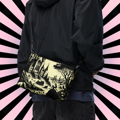 Yellow Pastel Goth Scene Goth Girl Castle Scenery Clutch Bag Gothic Grunge Purse Crossbody Bag