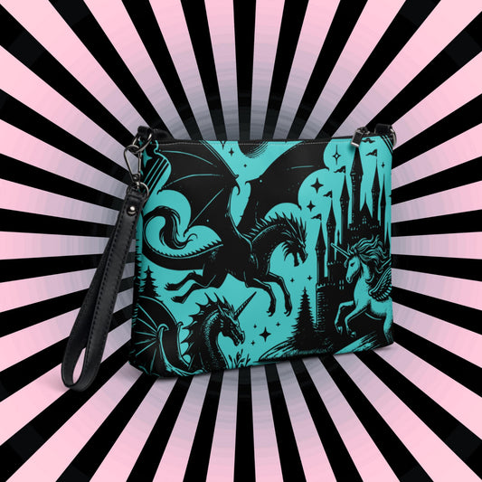 Teal Pastel Goth Scene Dragon Unicorn Clutch Bag Gothic Grunge Purse Crossbody Bag