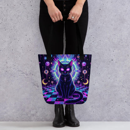 Arcane Tote Bag Gothic Grunge Neon Goth Darkcore Weirdcore Cat Dark Aesthetic Halloween Purse Tote