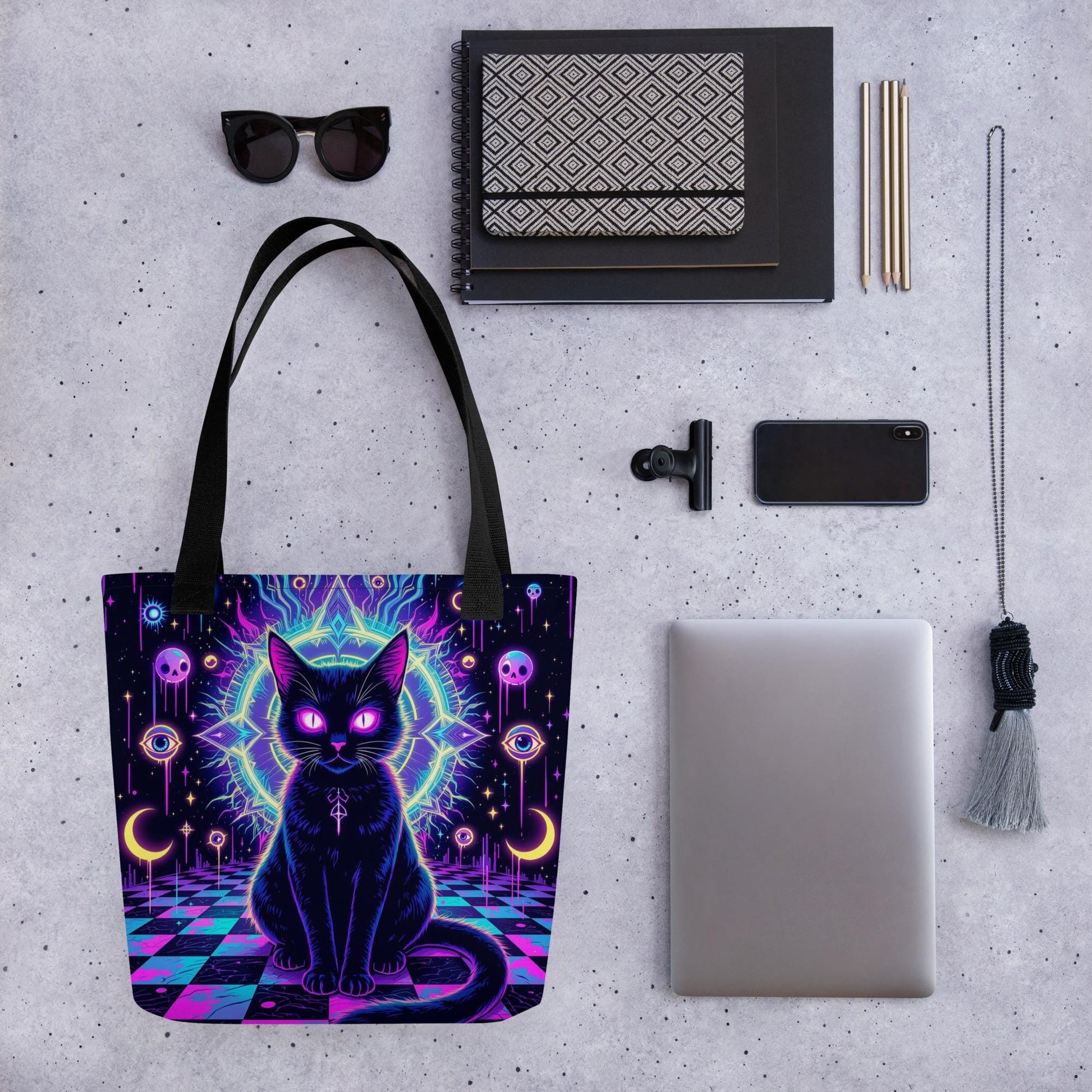 Arcane Tote Bag Gothic Grunge Neon Goth Darkcore Weirdcore Cat Dark Aesthetic Halloween Purse Tote