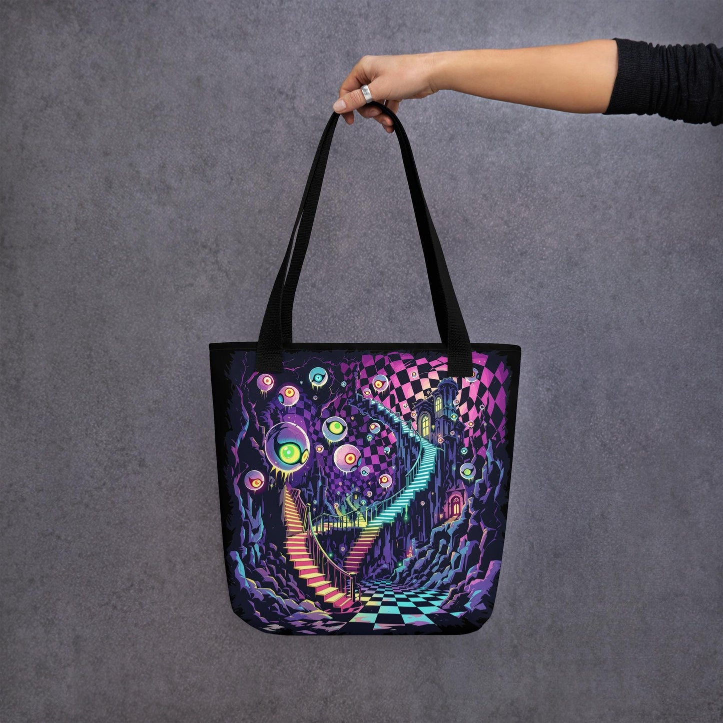 Fractured DreamScape Arcane Tote Bag Gothic Grunge Neon Goth Darkcore Weirdcore Dark Aesthetic Halloween Purse Tote