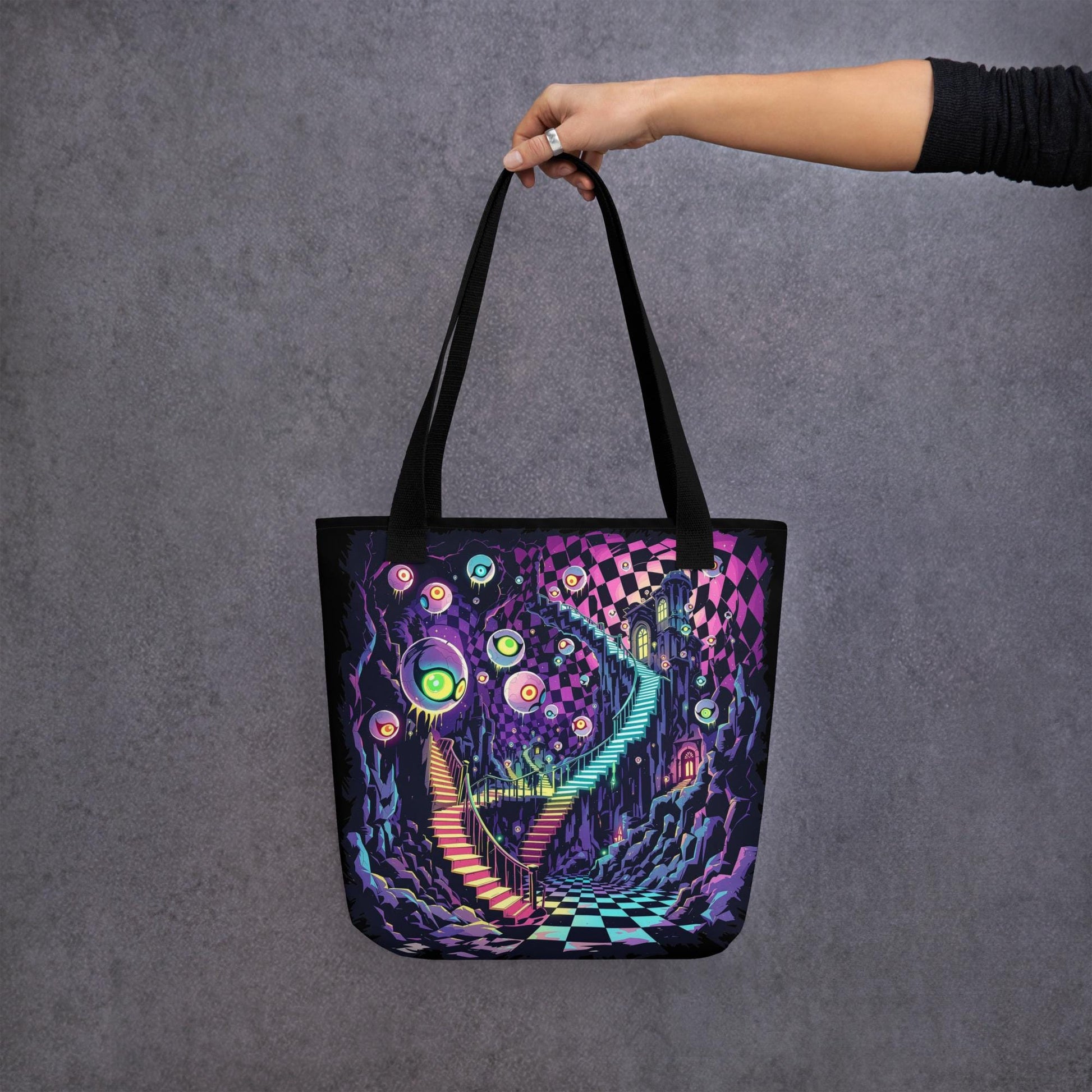 Fractured DreamScape Arcane Tote Bag Gothic Grunge Neon Goth Darkcore Weirdcore Dark Aesthetic Halloween Purse Tote