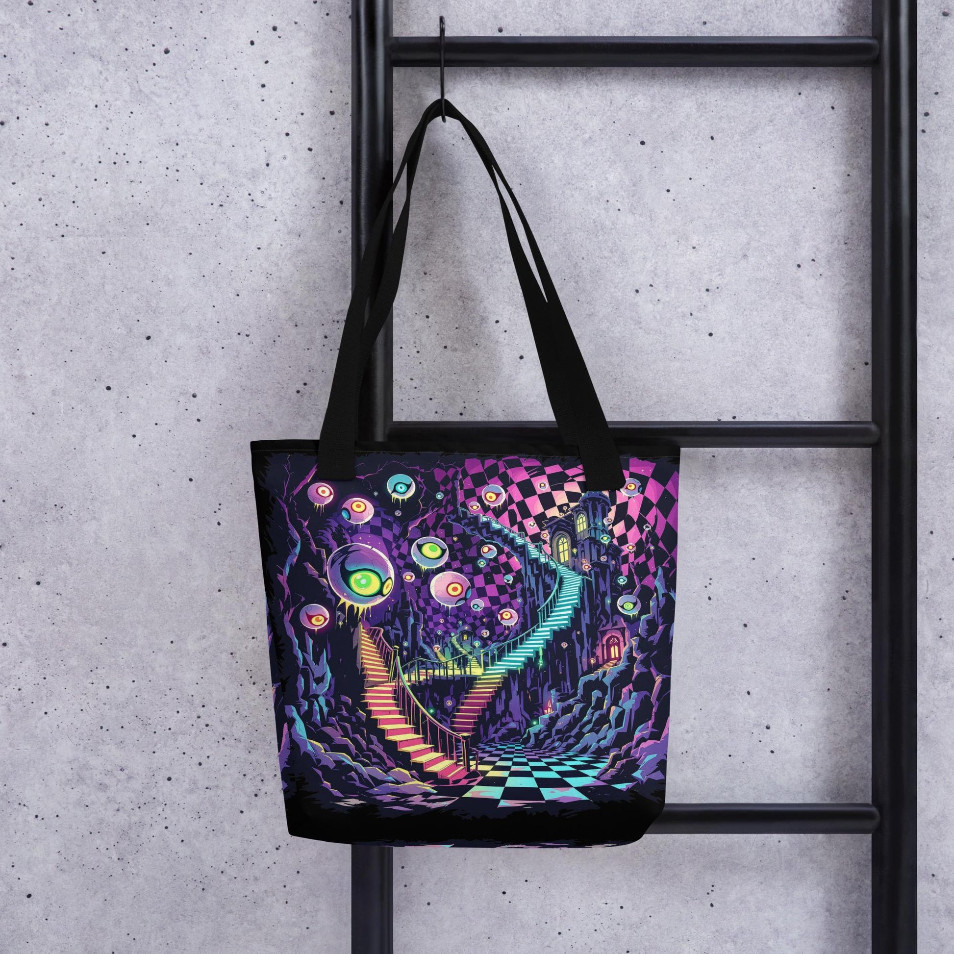 Fractured DreamScape Arcane Tote Bag Gothic Grunge Neon Goth Darkcore Weirdcore Dark Aesthetic Halloween Purse Tote