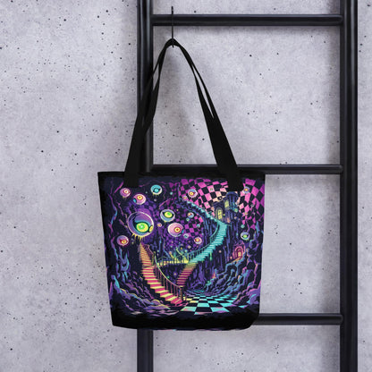 Fractured DreamScape Arcane Tote Bag Gothic Grunge Neon Goth Darkcore Weirdcore Dark Aesthetic Halloween Purse Tote