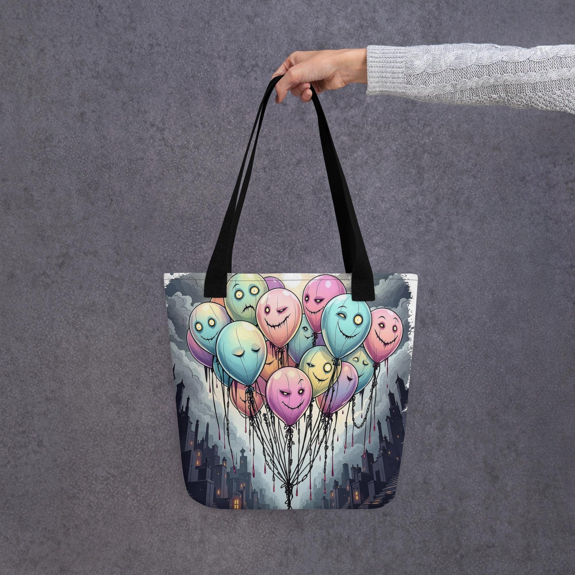 Eerie Balloon Faces Arcane Tote Bag Gothic Grunge Neon Goth Darkcore Weirdcore Dark Aesthetic Halloween Purse Tote