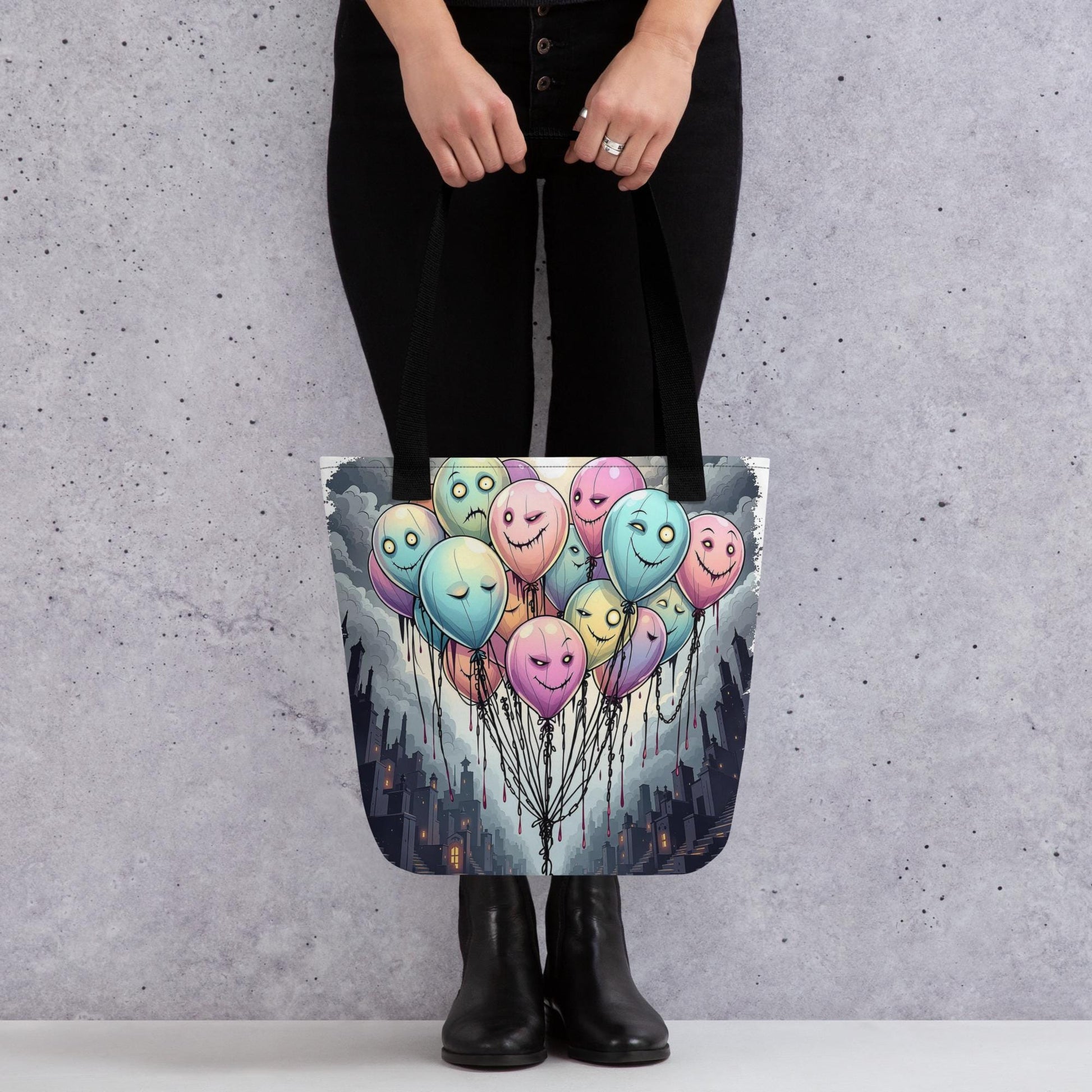 Eerie Balloon Faces Arcane Tote Bag Gothic Grunge Neon Goth Darkcore Weirdcore Dark Aesthetic Halloween Purse Tote