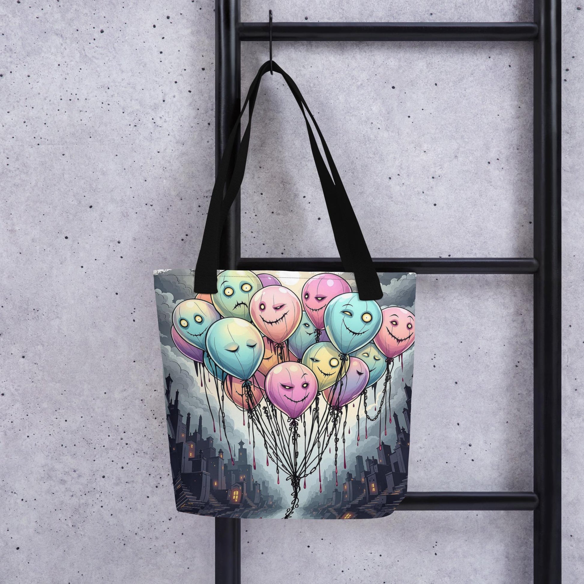 Eerie Balloon Faces Arcane Tote Bag Gothic Grunge Neon Goth Darkcore Weirdcore Dark Aesthetic Halloween Purse Tote