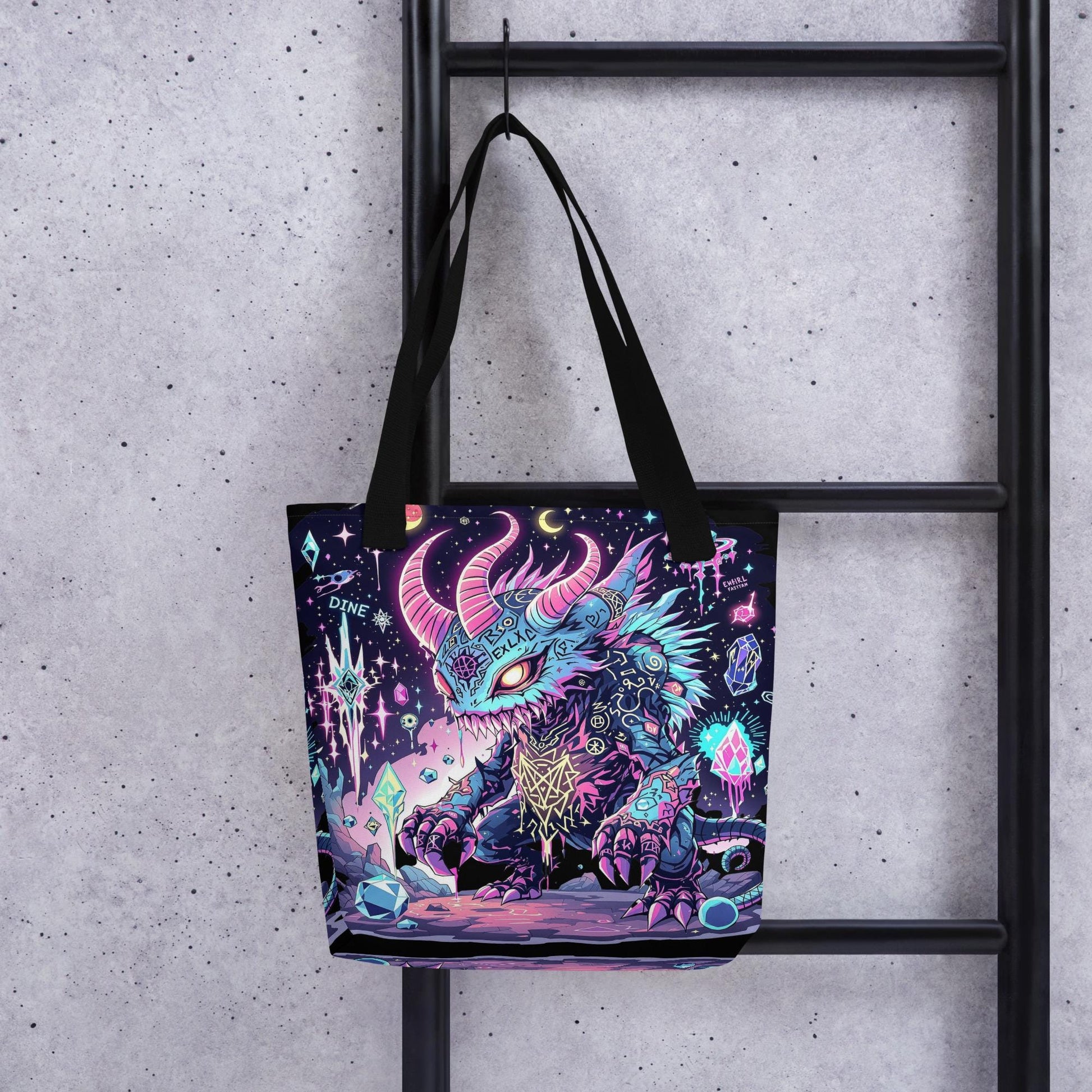 Enchanted Weirdcore Creature Arcane Tote Bag Gothic Grunge Neon Goth Darkcore Weirdcore Dark Aesthetic Halloween Purse Tote