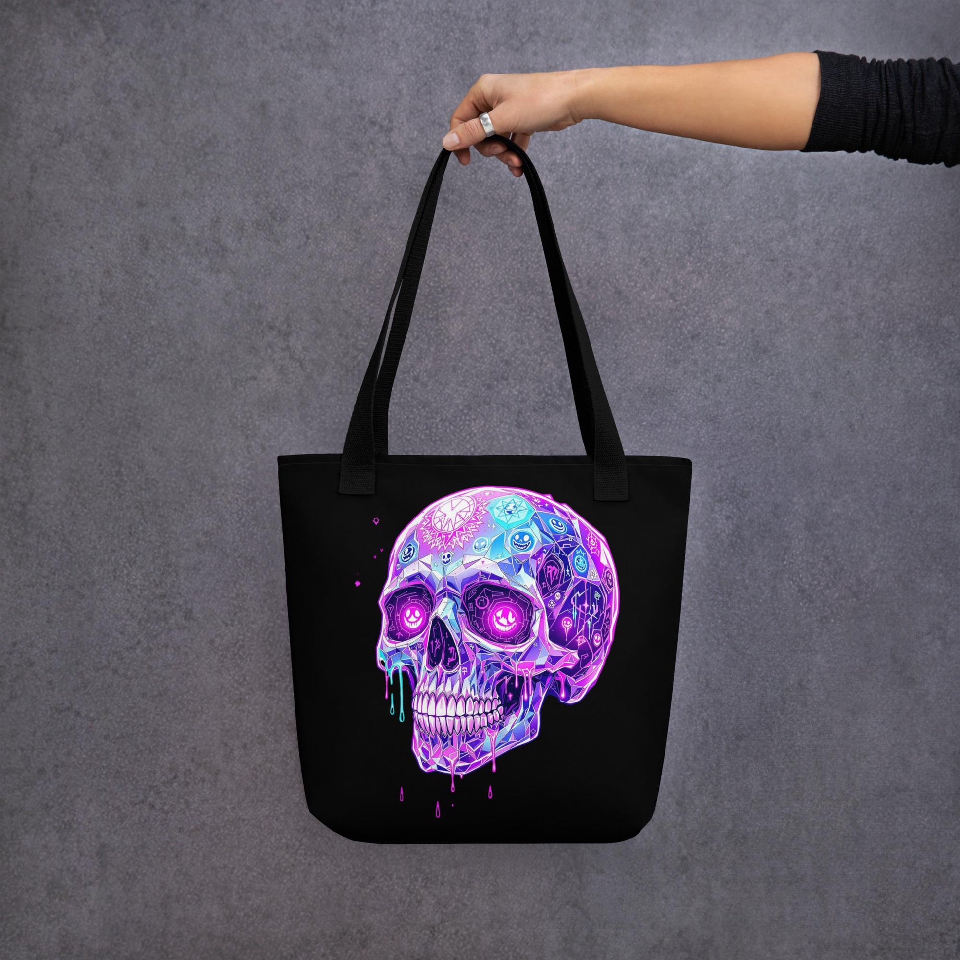 Crystal Skull Arcane Tote Bag Gothic Grunge Neon Goth Darkcore Weirdcore Dark Aesthetic Halloween Purse Tote