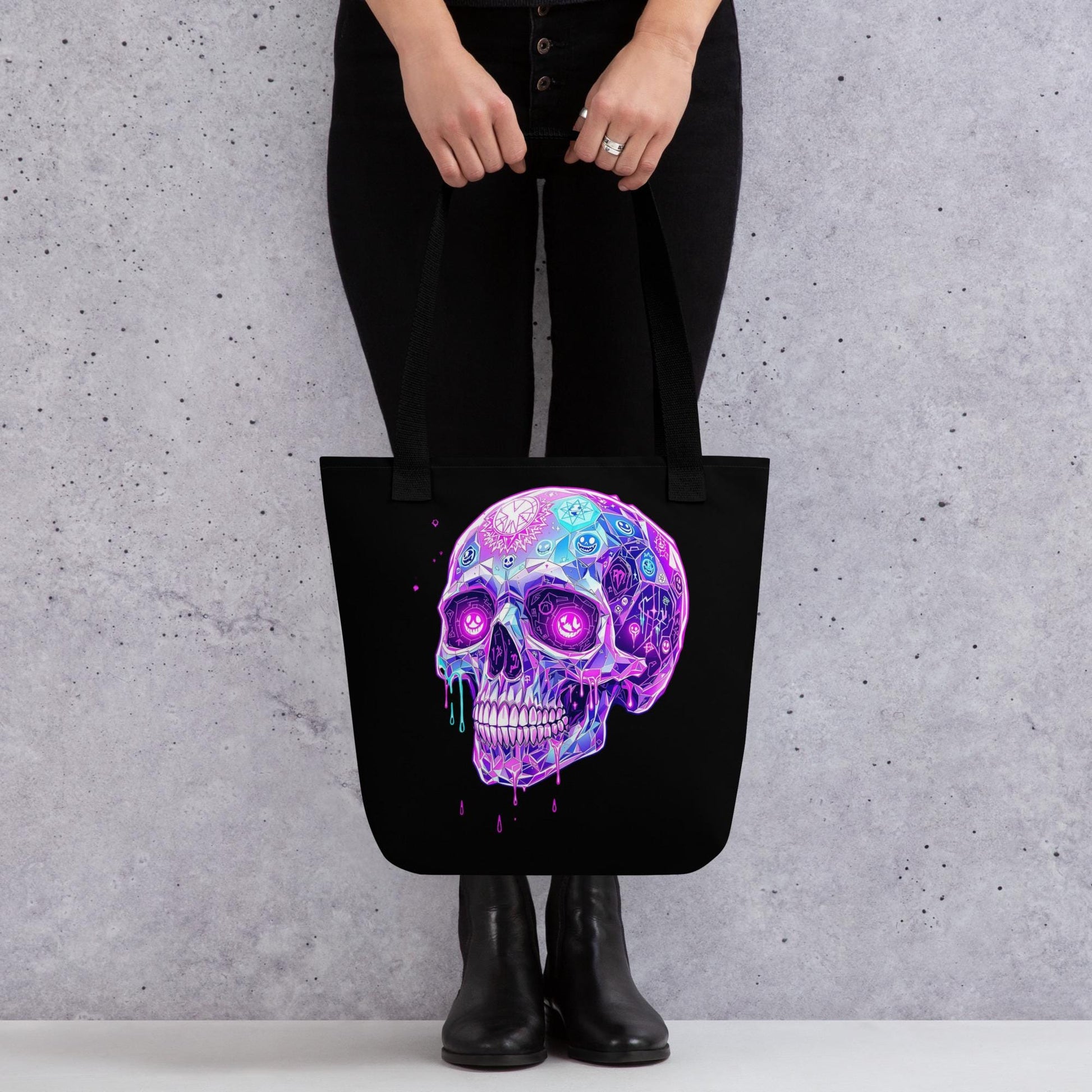 Crystal Skull Arcane Tote Bag Gothic Grunge Neon Goth Darkcore Weirdcore Dark Aesthetic Halloween Purse Tote