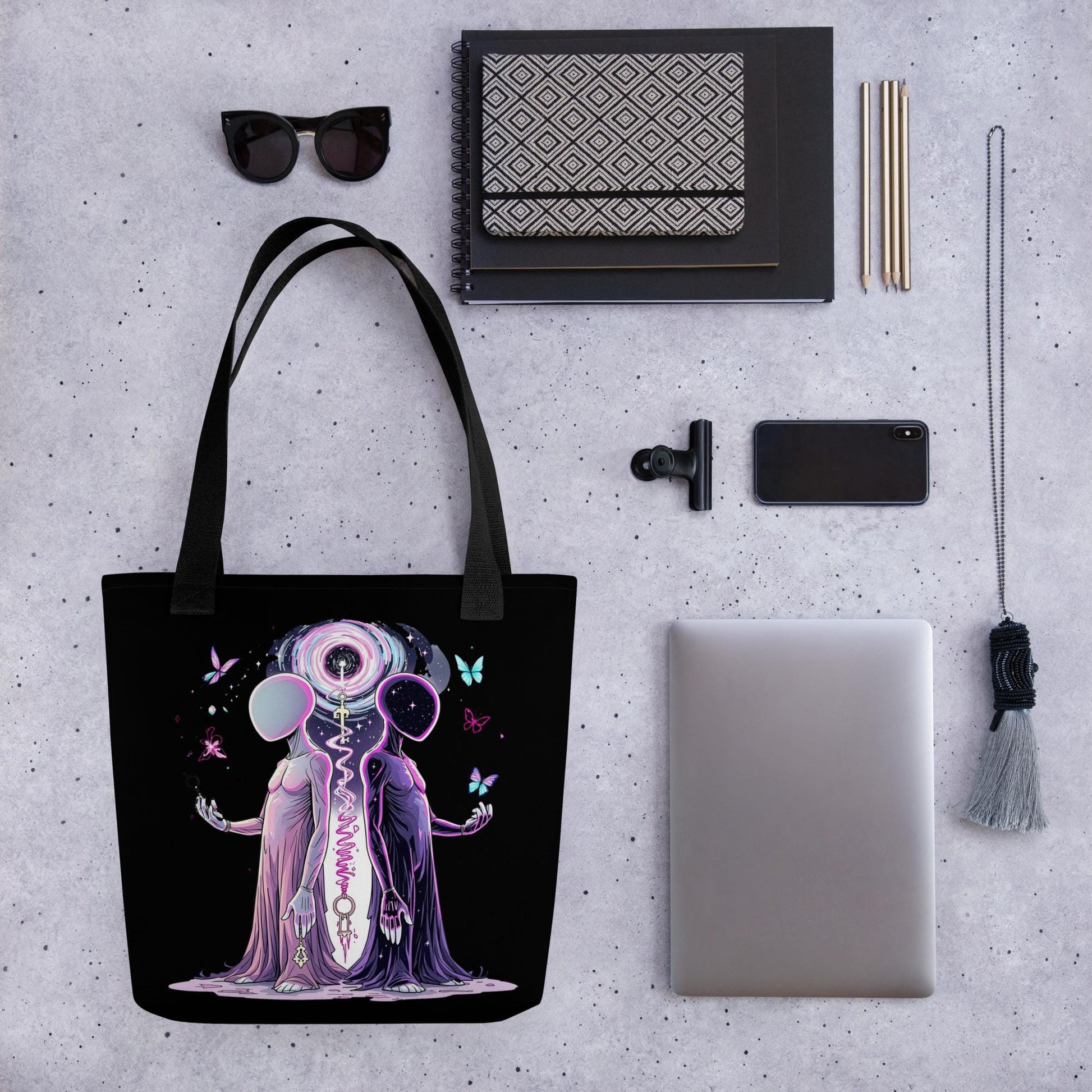 Hollow Faced Twins Arcane Tote Bag Gothic Grunge Neon Goth Darkcore Weirdcore Dark Aesthetic Halloween Purse Tote