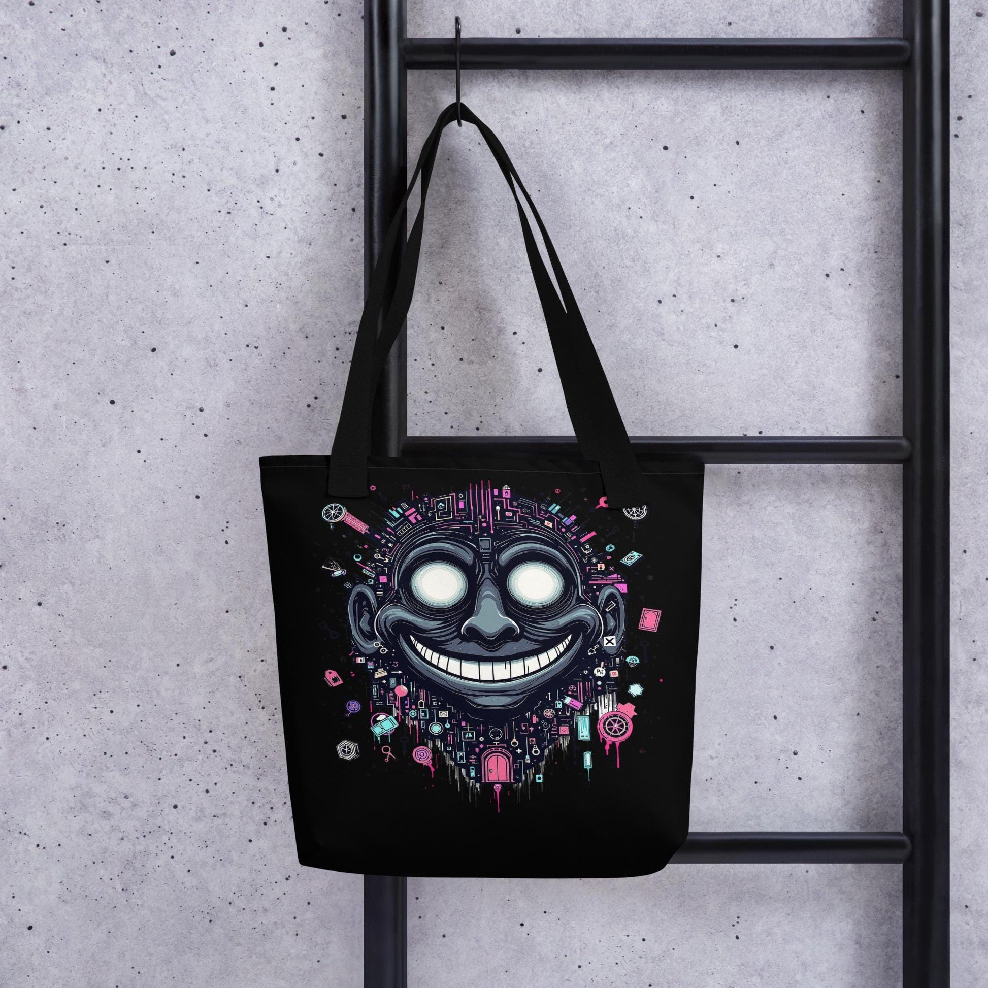 Glitch Smile Arcane Tote Bag Gothic Grunge Neon Goth Darkcore Weirdcore Dark Aesthetic Halloween Purse Tote