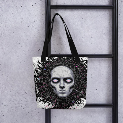 Floating Glitch Head Arcane Tote Bag Gothic Grunge Neon Goth Darkcore Weirdcore Dark Aesthetic Halloween Purse Tote