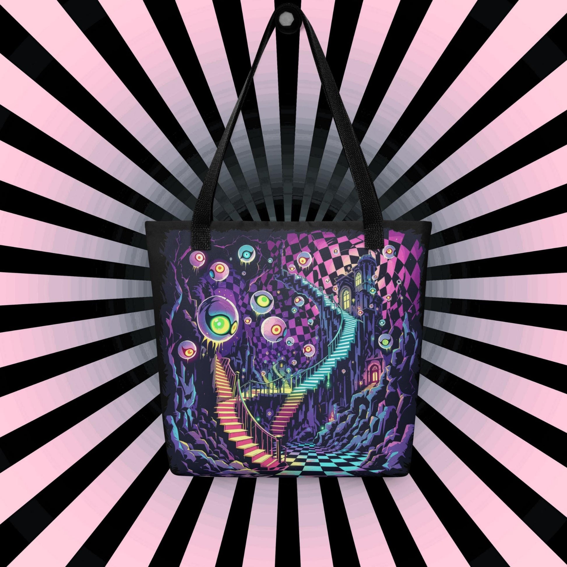 Fractured DreamScape Arcane Tote Bag Gothic Grunge Neon Goth Darkcore Weirdcore Dark Aesthetic Halloween Purse Tote