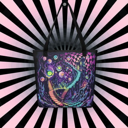 Fractured DreamScape Arcane Tote Bag Gothic Grunge Neon Goth Darkcore Weirdcore Dark Aesthetic Halloween Purse Tote