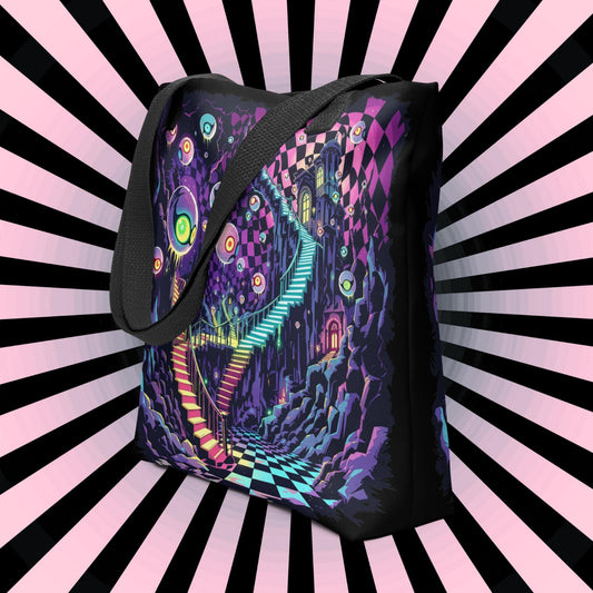 Fractured DreamScape Arcane Tote Bag Gothic Grunge Neon Goth Darkcore Weirdcore Dark Aesthetic Halloween Purse Tote