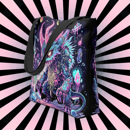 Enchanted Weirdcore Creature Arcane Tote Bag Gothic Grunge Neon Goth Darkcore Weirdcore Dark Aesthetic Halloween Purse Tote