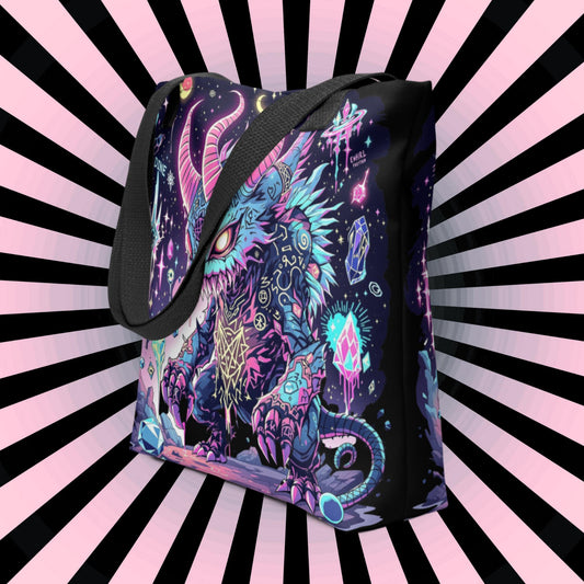 Enchanted Weirdcore Creature Arcane Tote Bag Gothic Grunge Neon Goth Darkcore Weirdcore Dark Aesthetic Halloween Purse Tote