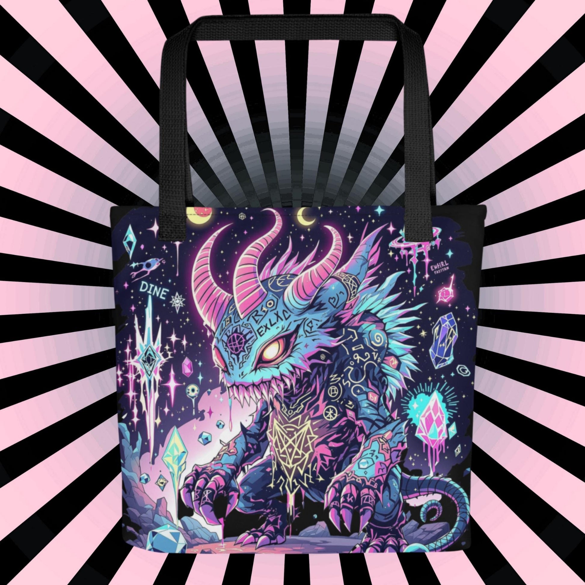 Enchanted Weirdcore Creature Arcane Tote Bag Gothic Grunge Neon Goth Darkcore Weirdcore Dark Aesthetic Halloween Purse Tote