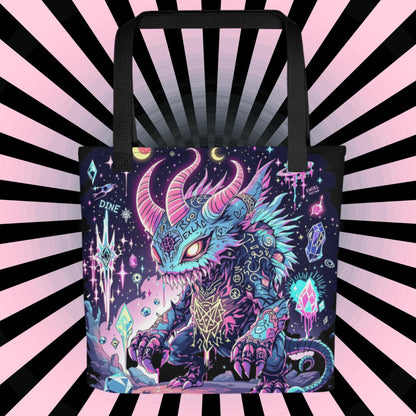 Enchanted Weirdcore Creature Arcane Tote Bag Gothic Grunge Neon Goth Darkcore Weirdcore Dark Aesthetic Halloween Purse Tote