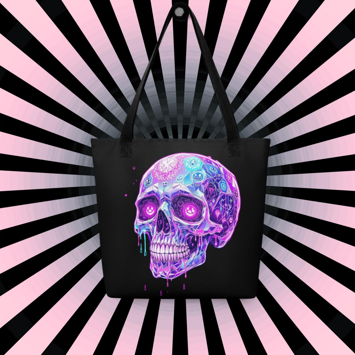 Crystal Skull Arcane Tote Bag Gothic Grunge Neon Goth Darkcore Weirdcore Dark Aesthetic Halloween Purse Tote