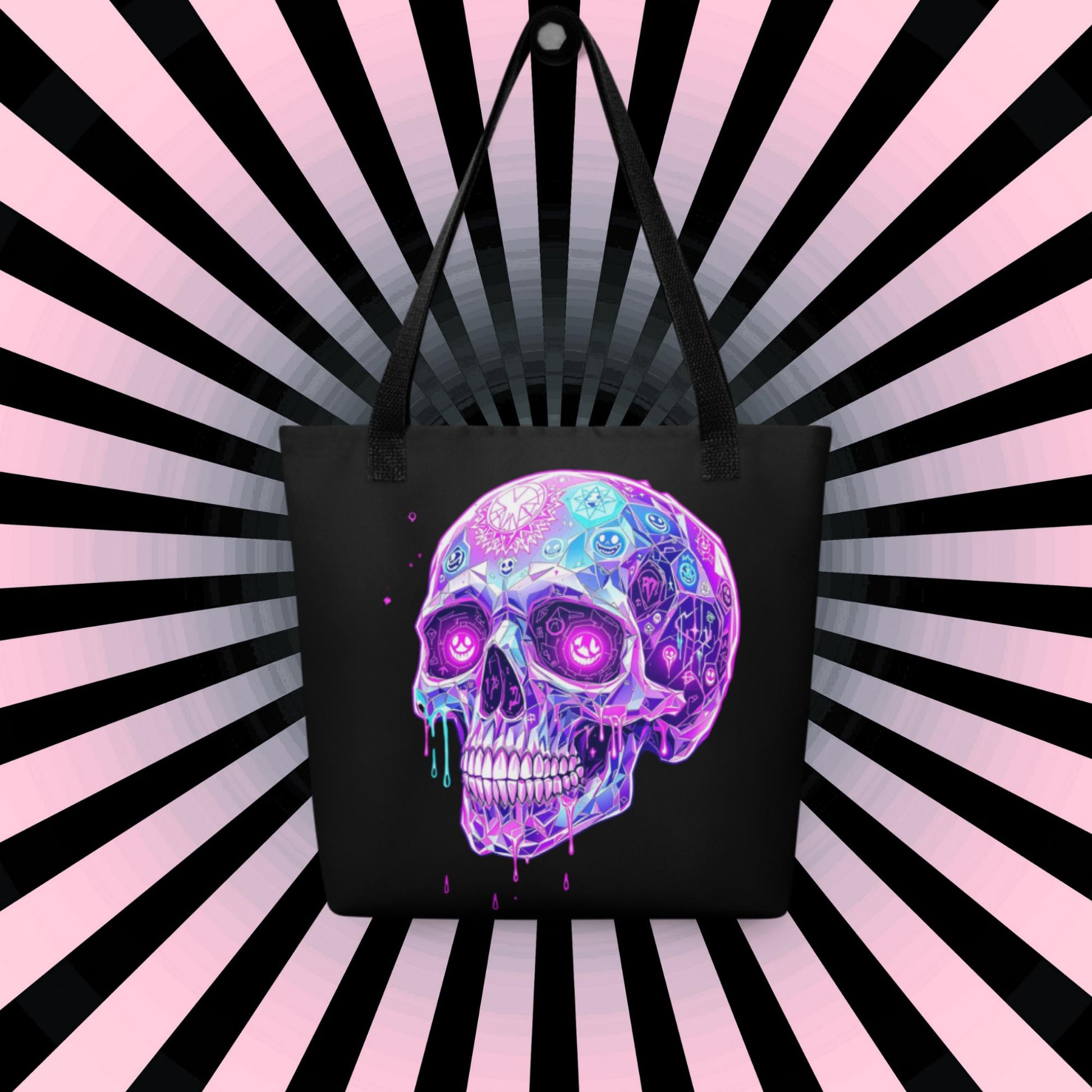 Crystal Skull Arcane Tote Bag Gothic Grunge Neon Goth Darkcore Weirdcore Dark Aesthetic Halloween Purse Tote